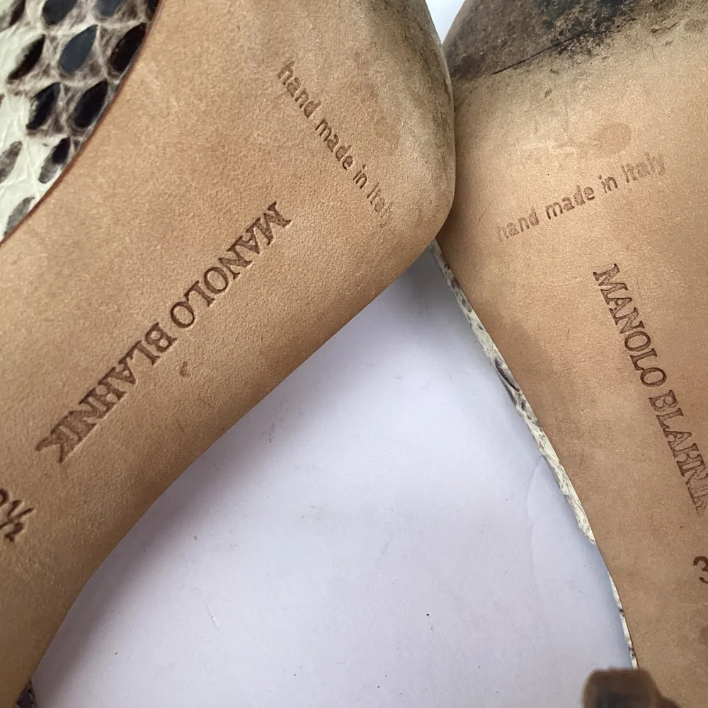 Manolo Blahnik Ronda Snake Embellished Slingback Heels 38.5 / 8 - Picture 11 of 12